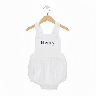 Personalized Embroidered White Vintage Sunsuit Bubble Romper
