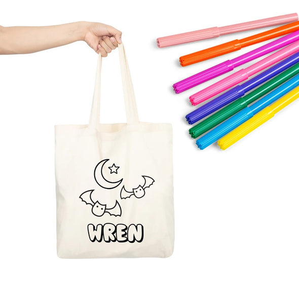 Color Your Own Personalized Bat Halloween Tote