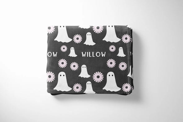 Ghosts and Flowers Personalized Halloween Blanket