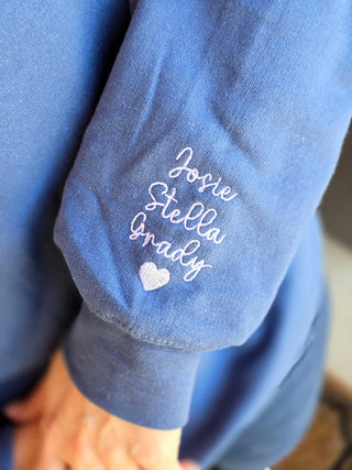 Custom EMBROIDERED Sweatshirt with Kid Name on Sleeve