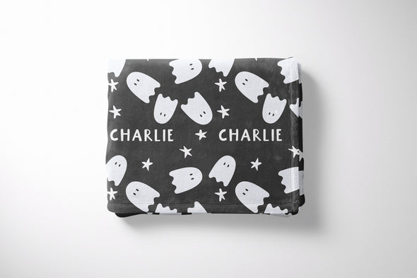 Ghost and Stars Halloween Name Blanket - Personalized Halloween Gift for Boys and Girls