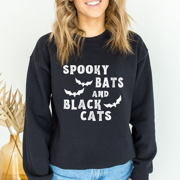 Spooky Bats and Black Cats Halloween Crewneck Sweatshirt