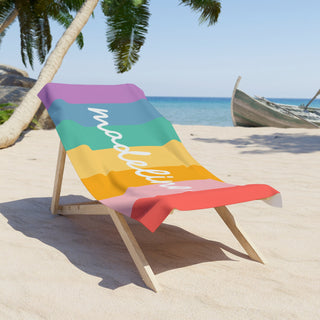 Custom Rainbow Beach Towel with Personalized Name - Retro Style