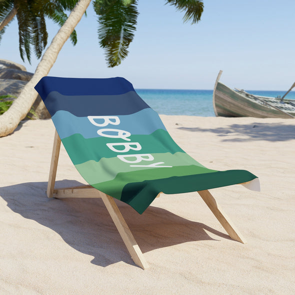 Personalized Boy Beach Towel - Custom Name  Vacation Camp RETRO Style