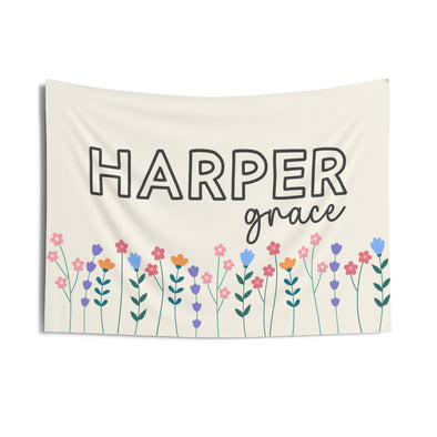 Personalized Girl Room Banner - Custom Flower Theme Wall Decor