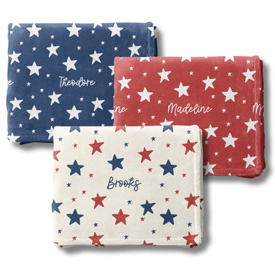 Personalized Patriotic Stars Blanket - Custom Name 4th of July Memorial Day Summer Holiday