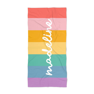 Custom Rainbow Beach Towel with Personalized Name - Retro Style