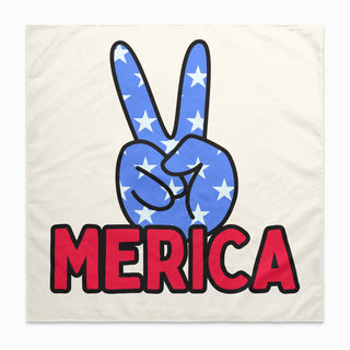 a flag with the word merica written in red, white, and blue