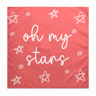 a red blanket with stars on it that says oh my stars