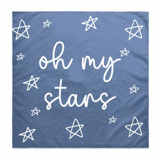 a blue blanket with white stars and the words oh my stars