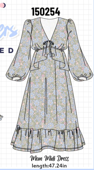 Blue Floral Ruffle Mom Dress