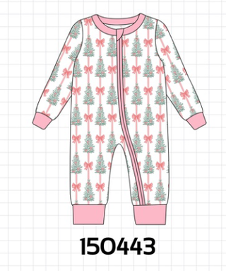 Pink Christmas Tree Bow Romper