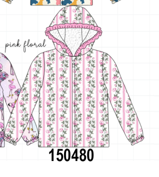 Pink Floral Stripe Ruffle Raincoat
