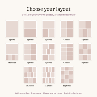 Choose your collage layout, 1 to 12 photos