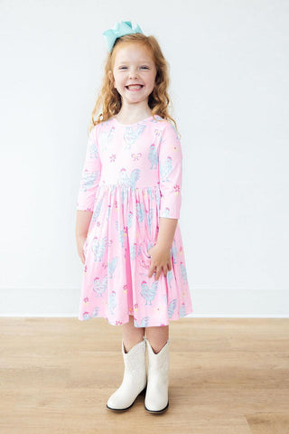 Little Miss Chickie 3/4 Sleeve Pocket Twirl Dress