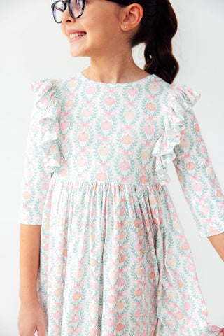 Pumpkin Kisses, Harvest Wishes 3/4 Sleeve Ruffle Twirl Dress