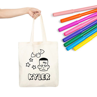 Personalized Monster & Bat Halloween Tote Bag - DIY Color Your Own Trick or Treat Bag