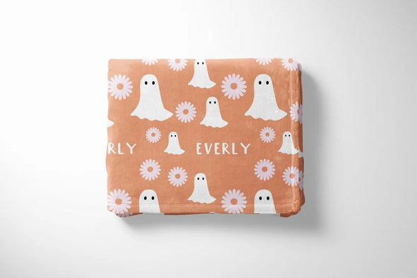 Ghosts and Flowers Personalized Halloween Blanket