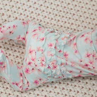 Pretty Pink Floral Ruffle Footie