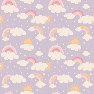 Lavender Rainbows and Clouds Ruffle Baby Footie