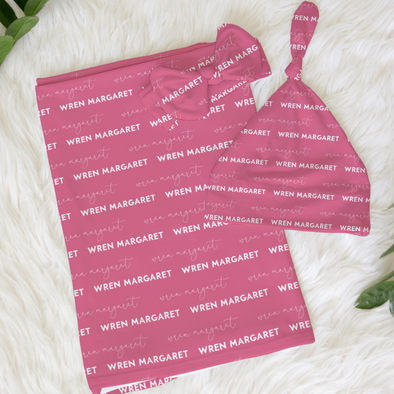 Two Font Personalized Name Swaddle Set with Bow