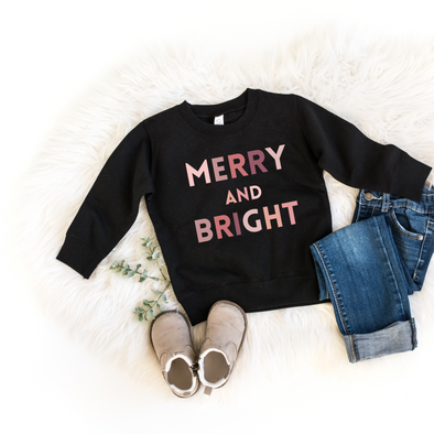 Toddler Merry and Bright Pink Rainbow Sweatshirt