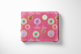 Pink Donuts Minky Name Blanket