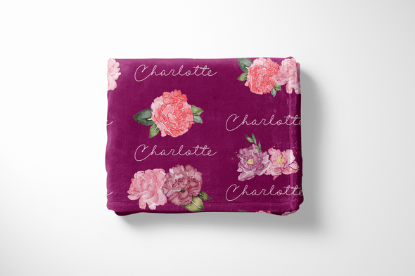 Purple and Pink Peonies - Flower Name Blanket