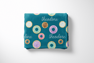 Teal Donuts Minky Name Blanket