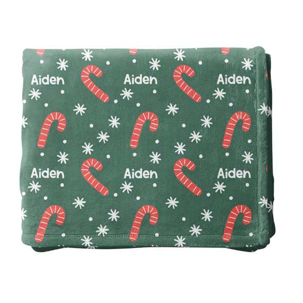 Personalized Candy Cane Blanket, Custom Name Blanket, Christmas Gift, Holiday Blanket, Stocking Stuffer, Christmas Decor, Blanket Gift