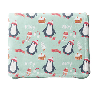 Personalized Penguin Blanket, Custom Name Blanket, Christmas Gift, Holiday Blanket, Stocking Stuffer, Christmas Decor, Blanket Gift