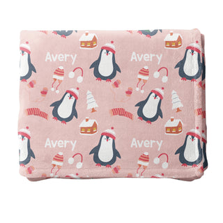 Personalized Penguin Blanket, Custom Name Blanket, Christmas Gift, Holiday Blanket, Stocking Stuffer, Christmas Decor, Blanket Gift