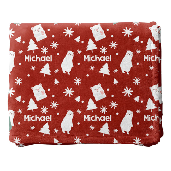 Personalized Polar Bear Blanket, Custom Name Blanket, Christmas Gift, Holiday Blanket, Stocking Stuffer, Christmas Decor, Blanket Gift