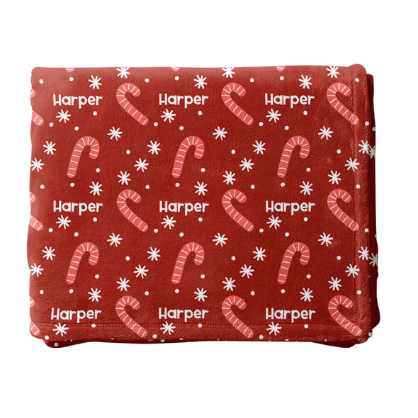 Personalized Candy Cane Blanket, Custom Name Blanket, Christmas Gift, Holiday Blanket, Stocking Stuffer, Christmas Decor, Blanket Gift