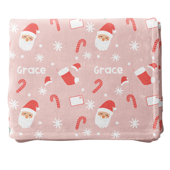 Personalized Santa Stocking Blanket, Custom Name Blanket, Christmas Gift, Holiday Blanket, Stocking Stuffer, Christmas Decor, Blanket Gift