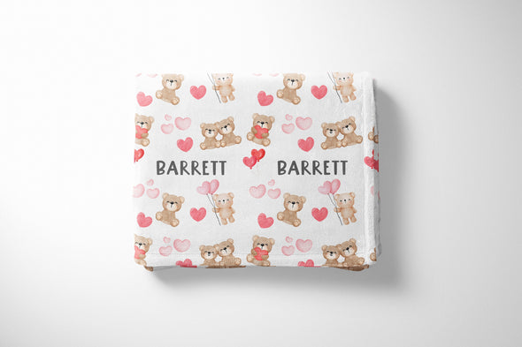 Personalized Valentine Teddy Bear - Custom Name Blanket Valentines Day