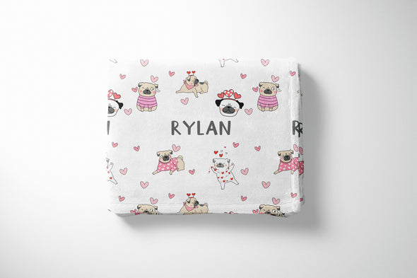 Personalized Valentines Day Puppy Blanket - Custom Name  Unique Gift for Kids and Dog Lovers