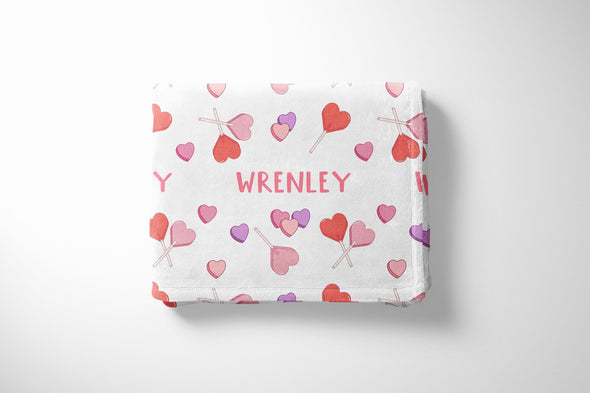 Personalized Valentines Candy Blanket - Custom Name V-Day Gift for Kids Toddlers and Babies