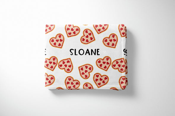 Personalized Valentines Pizza Heart Blanket - Custom Name Unique Gift for Kids and Baby