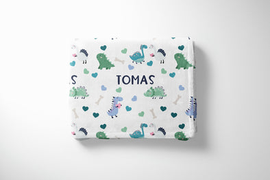 Personalized Dinosaur Valentines Day Blanket - Custom Name Gift for Kids and Babies
