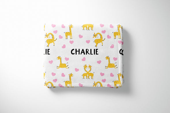 Personalized Valentines Giraffe Blanket - Custom Name  Animal Themed Gift for Kids