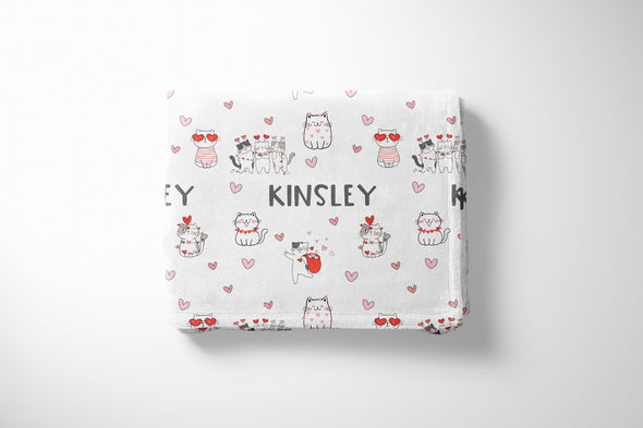 Personalized Cat Valentines Day Blanket - Custom Name Unique Gift for Cat Lovers