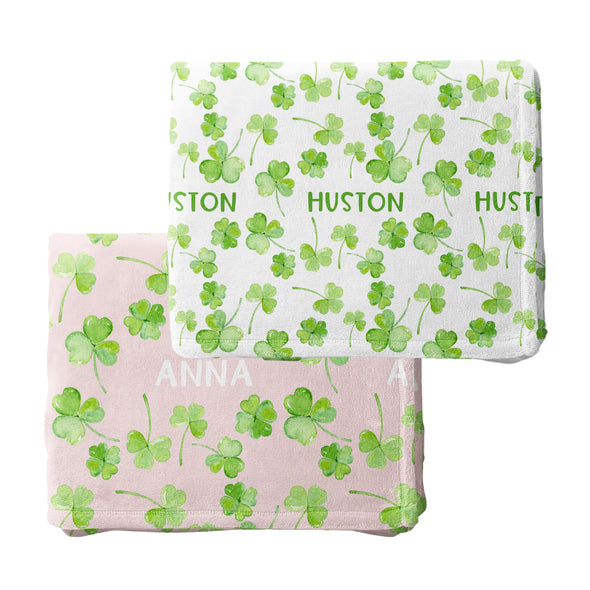 Personalized St Patricks Day Blanket - Lucky Clover Design