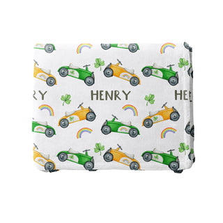 Personalized St Patricks Cars Blanket - Custom Name St Pats Day Gift for Boys and Girls