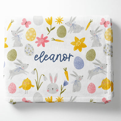 Personalized Easter Bunny Blanket - Custom Name Gift Decor Basket Stuffer