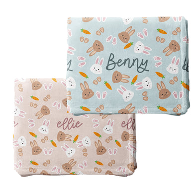 Personalized Easter Bunny  Carrots Blanket - Custom Name Gift Basket Stuffer