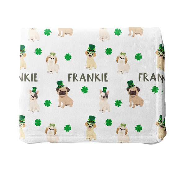 Personalized St Patricks Lucky Dogs Blanket - Custom Name - St Pats Day Gift