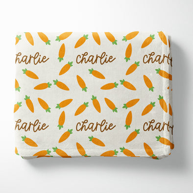 Personalized Easter Carrot Blanket - Custom Name Gift Basket Stuffer