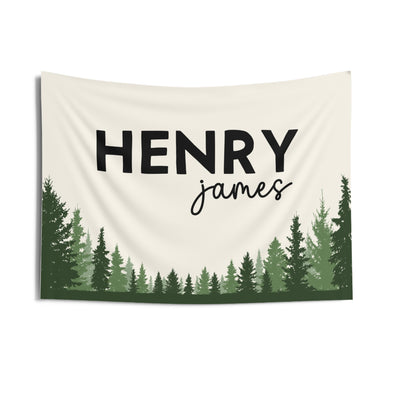 Personalized Pine Tree Nursery Banner - Custom Name Wall Decor for Boys Room