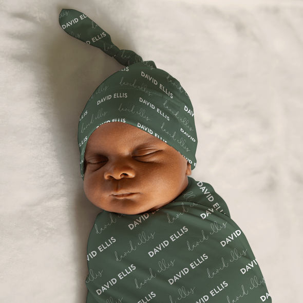 Two Font Personalized Name Swaddle Set - Swaddle and Hat